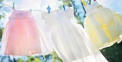 clothesline, little girl dresses, laundry, hang, clothespins, clean, airy, washed clothes, clothing, dresses, children's clothes, clothes